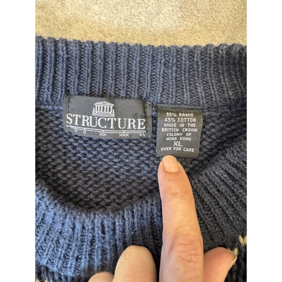 Vintage Structure Sweater Men’s XL Blue Argyle Cable Knit Sleeves Heavyweight - Picture 2 of 13